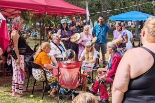 The Women's Drum on Sunday afternoon at the Pow Wow